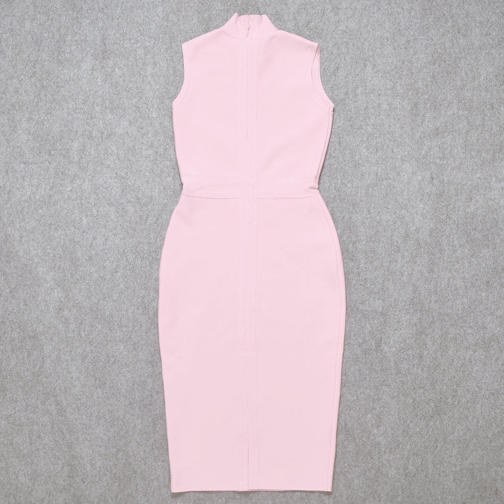 Mira Bandage Dress Turtleneck Sleeveless Bodycon Midi