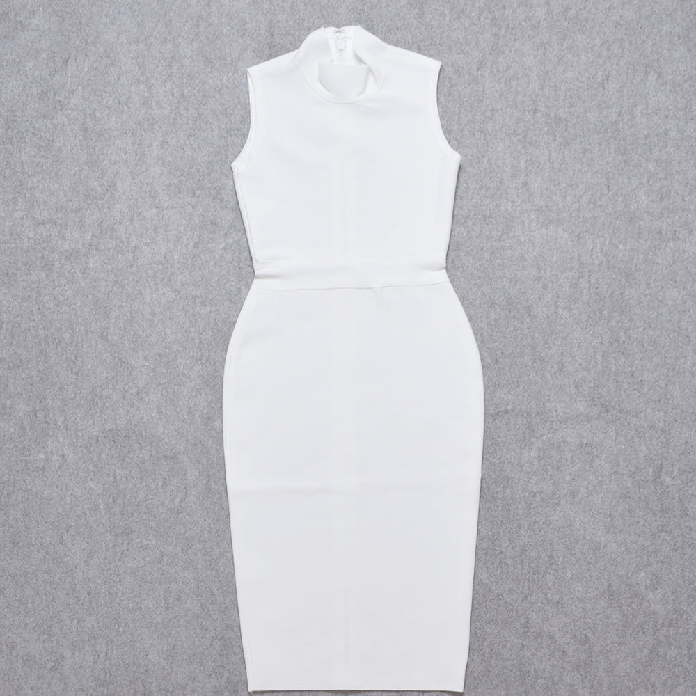 Mira Bandage Dress Turtleneck Sleeveless Bodycon Midi