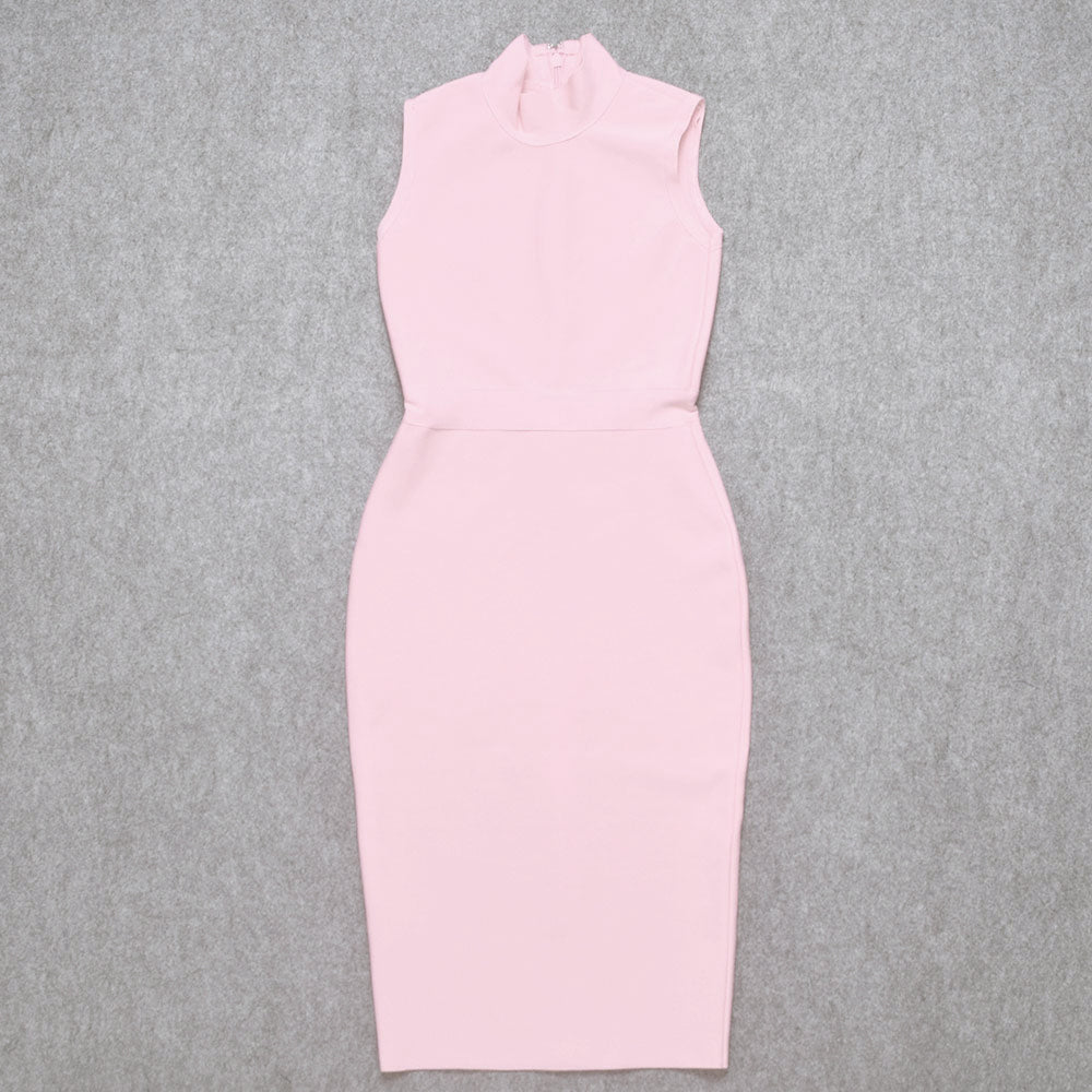 Mira Bandage Dress Turtleneck Sleeveless Bodycon Midi