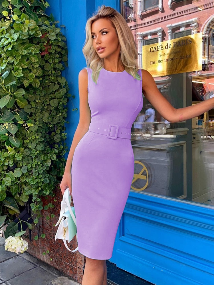 Lilac Belt Waist Bodycon Dress