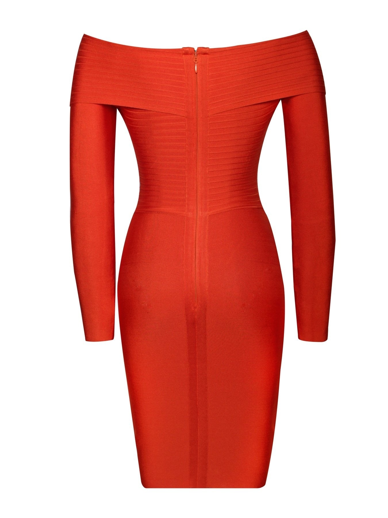 Audrella Orange Off-Shoulder Bodycon Bandage Dress