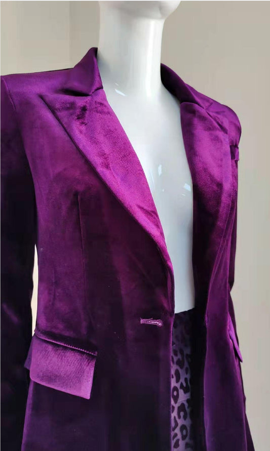 Purple Leopard Blazer Pant Set