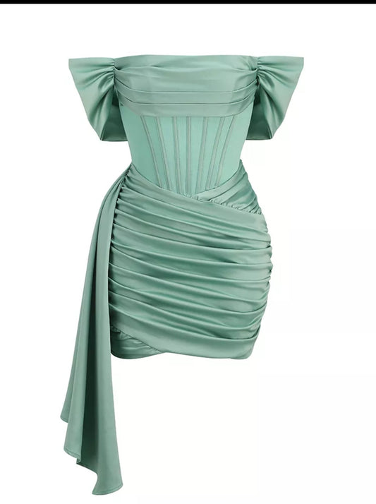 Mint Off Shoulder Mini Dresd