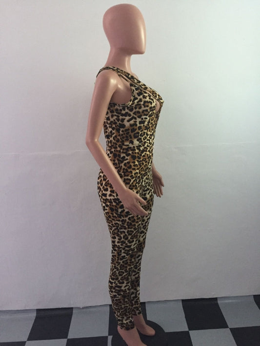 Leopard Print Jumpsuit Irregular Skinny Romper