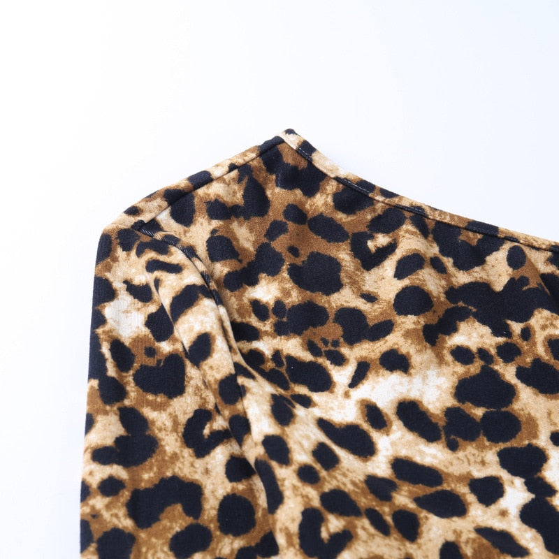 One Shoulder Leopard Print Crop Top