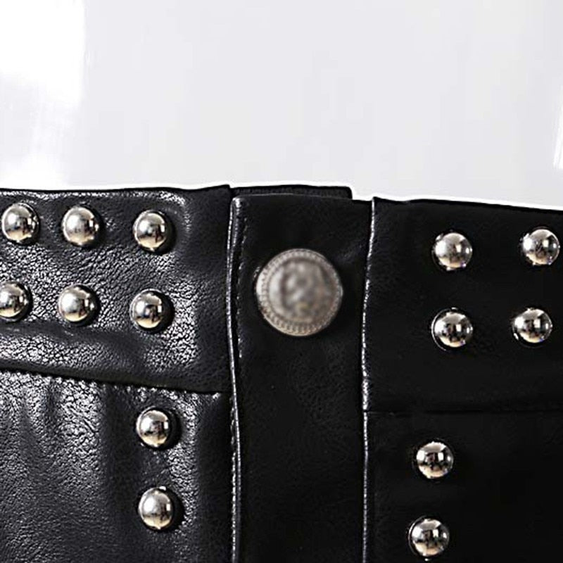 Heavy Rivets PU Leather High Waist Skirt