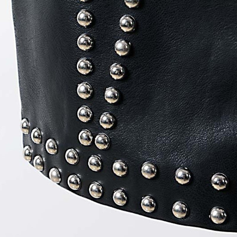 Heavy Rivets PU Leather High Waist Skirt