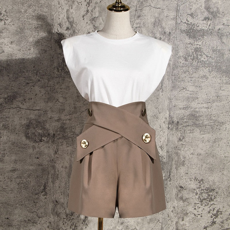 Crisscross High Waist Brandy Loose Shorts