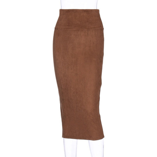 Midi High Waist Suede Pencil Skirts