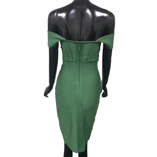 Deep Green off shoulder Bodycon Rayon Bandage Dress