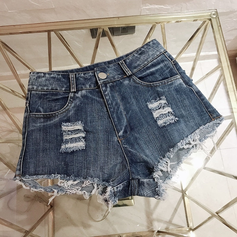 Ripped High Waist Denim Short Shorts