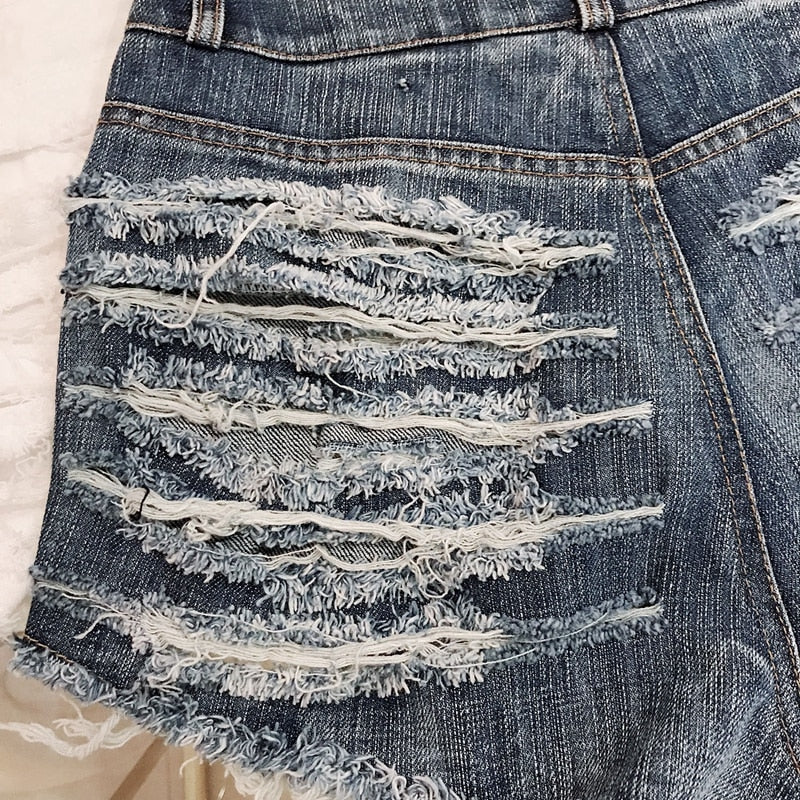 Ripped High Waist Denim Short Shorts