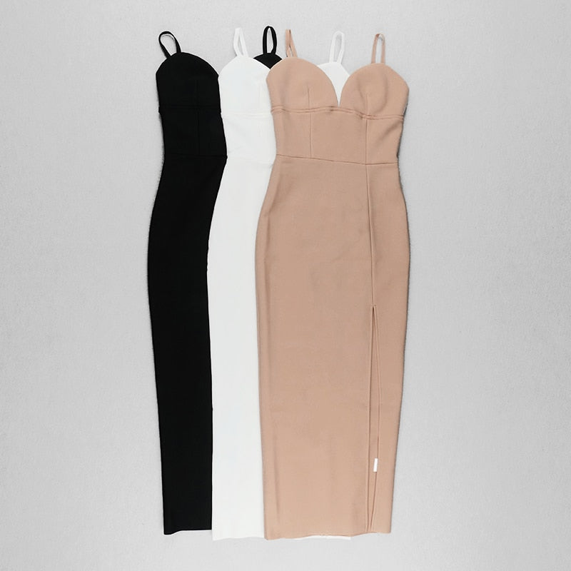 V-Neck Split Mid-calf Dress