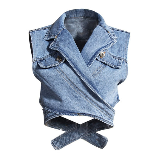 Irregular Cross Denim Top