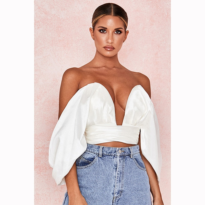 Deep V-Neck Strapless Crop Top