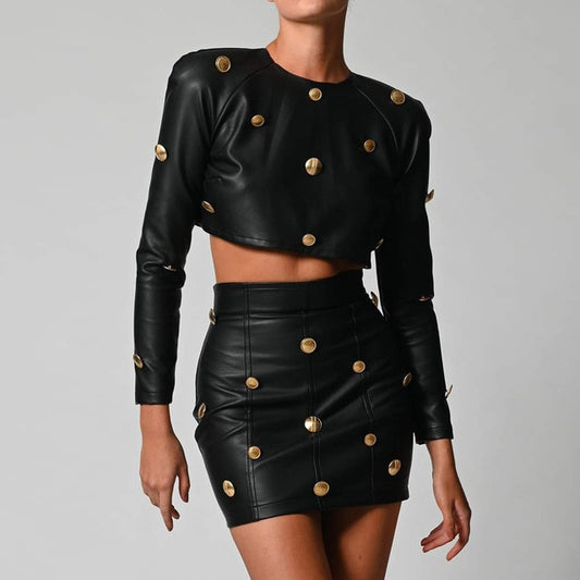 Classic two piece leather with gold buttons