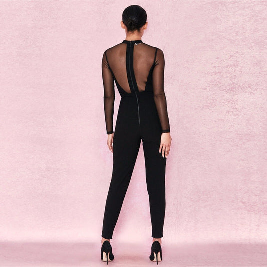 Meshia Black Sheer and Rayon Jumpsuit