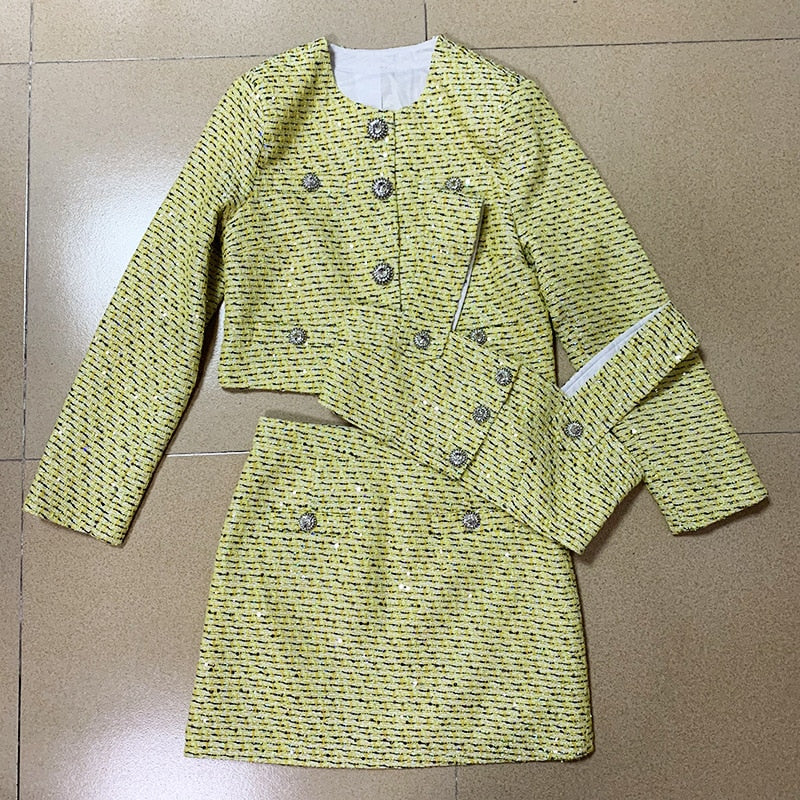 Long Sleeve Button Yellow Three Piece Mini Set