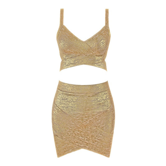 Bronzing Two Piece Bodycon Bandage Set