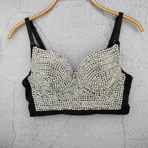 Rhinestone Bead Bustier Corset Pearls Diamond Push Up