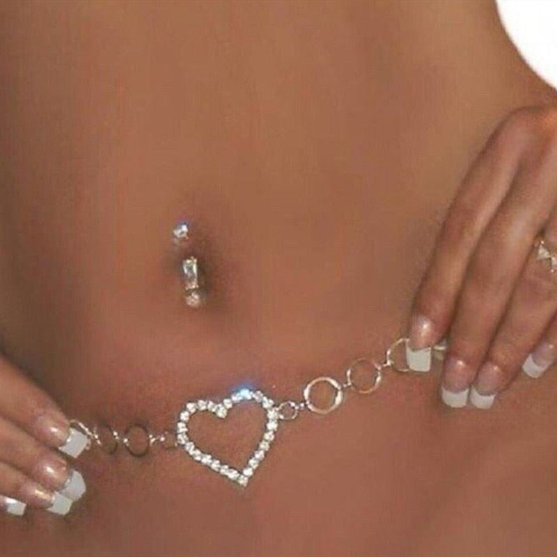 Crystal Belly Body Chain Rhinestone Heart