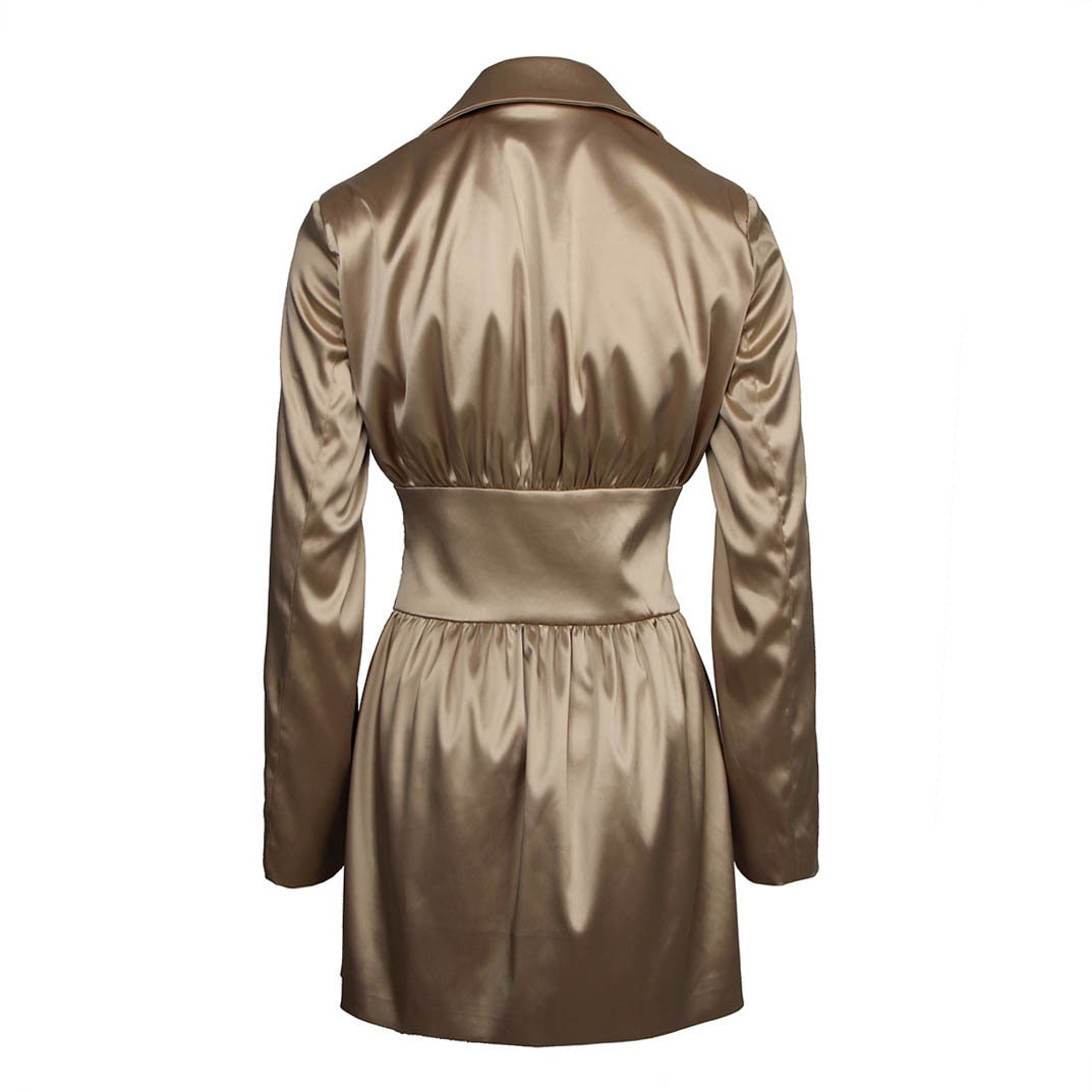 V Neck Long Sleeve Gold Fashion Blazer Dress