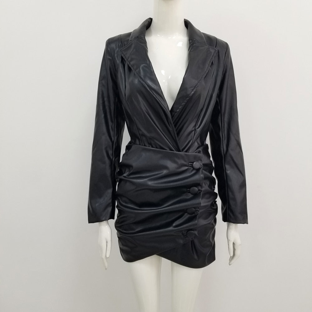 Long Sleeve Faux Leather Dress