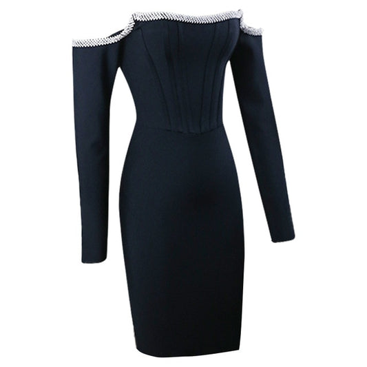 Mini Crystal Off Shoulder Long Sleeves Bandage Dress