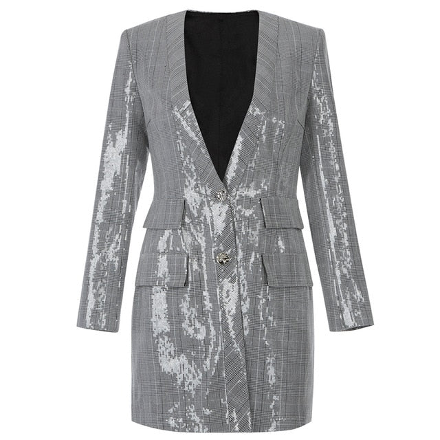 Long Sleeve Sequins Silver Winter Coat