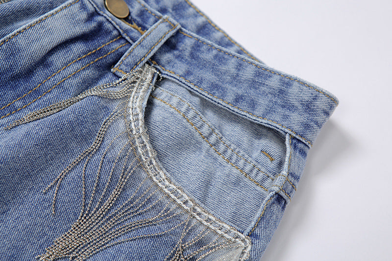 Hollow Out Chain Tassel Denim