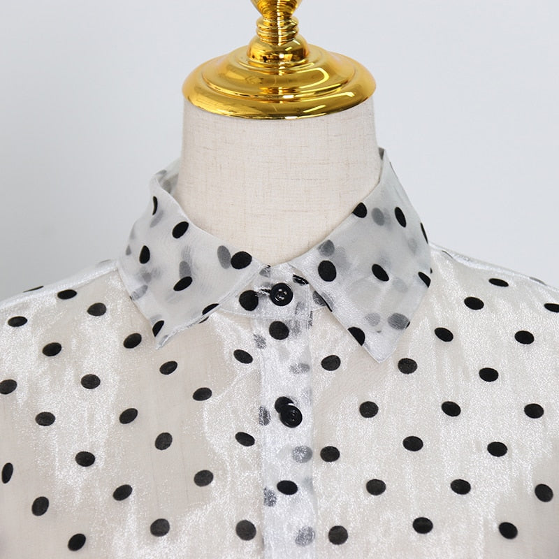 Vintage Polka Dot Long Puff Sleeve Blouses