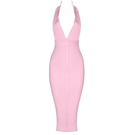 Marlo Deep Slanted V-Neck Halter Bodycon Dress