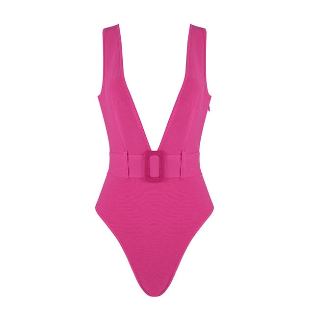 V-Neck Neon Bandage One Piece