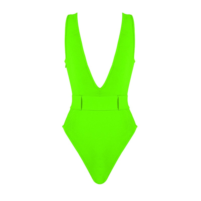 V-Neck Neon Bandage One Piece