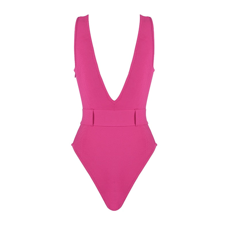 V-Neck Neon Bandage One Piece