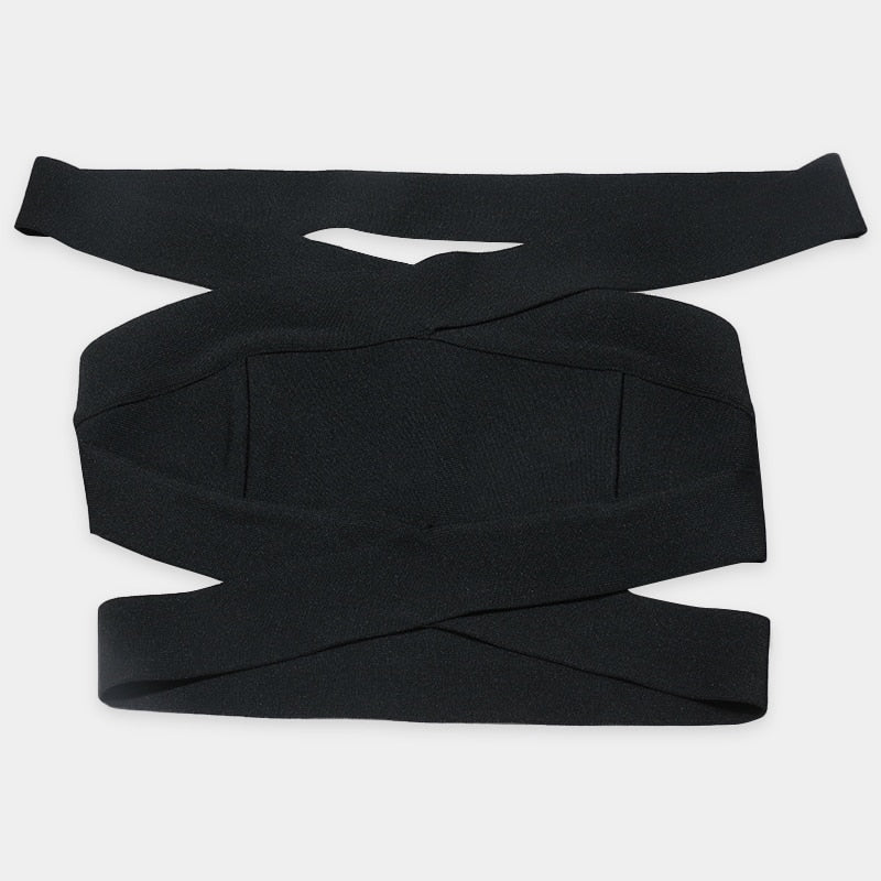 Off Shoulder Hollow Out Black Two Pieces Bandage Set