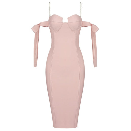 Lace UP Pink Bandage Midi Dress