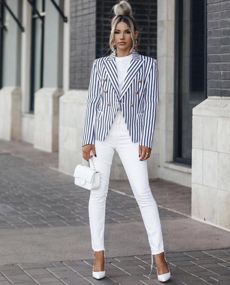 Alba Classic Striped V-Neck Coat