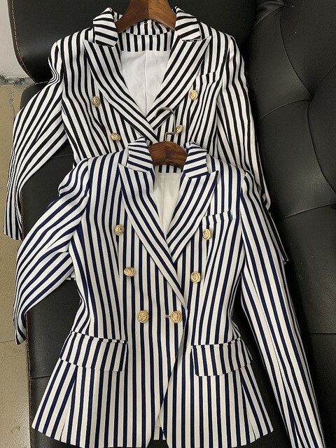 Alba Classic Striped V-Neck Coat