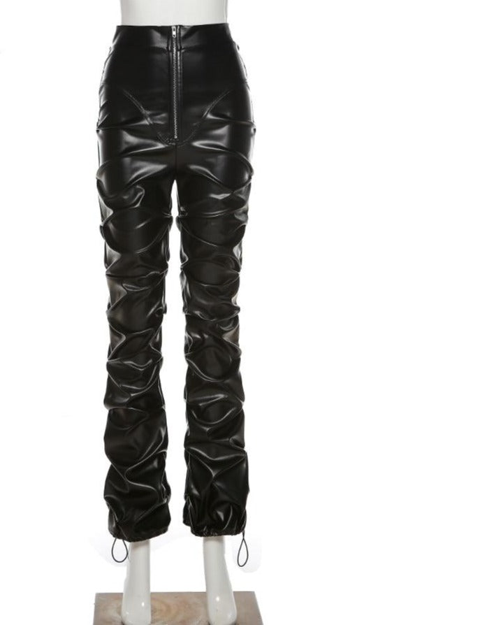 Boss Babe Faux PU Leather High Waist Black Stacked Pants