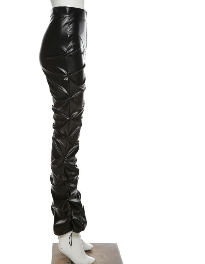 Boss Babe Faux PU Leather High Waist Black Stacked Pants