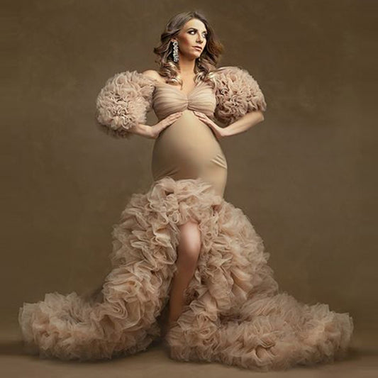 Floral Ruffled Maternity Evening Dresses Custom Made