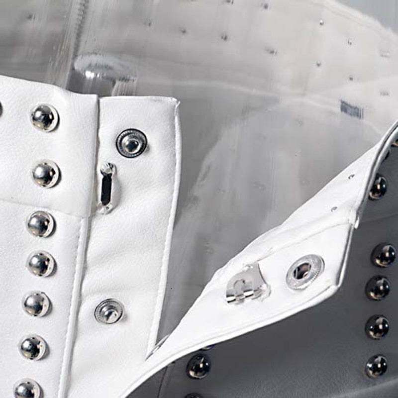 Heavy Rivets PU Leather High Waist Skirt