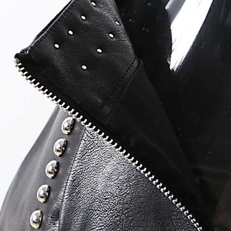 Heavy Rivets PU Leather High Waist Skirt