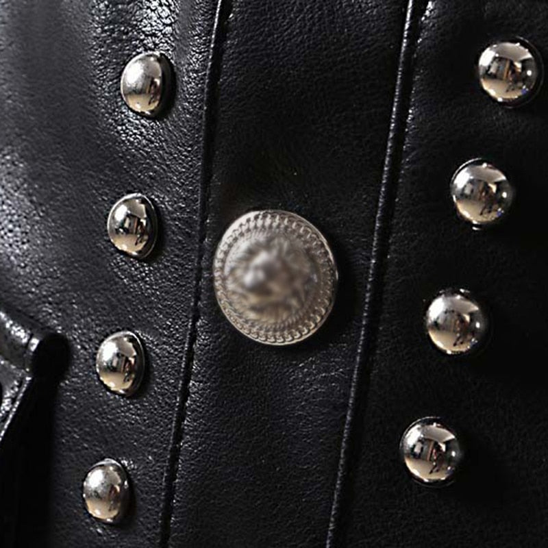 Heavy Rivets PU Leather High Waist Skirt