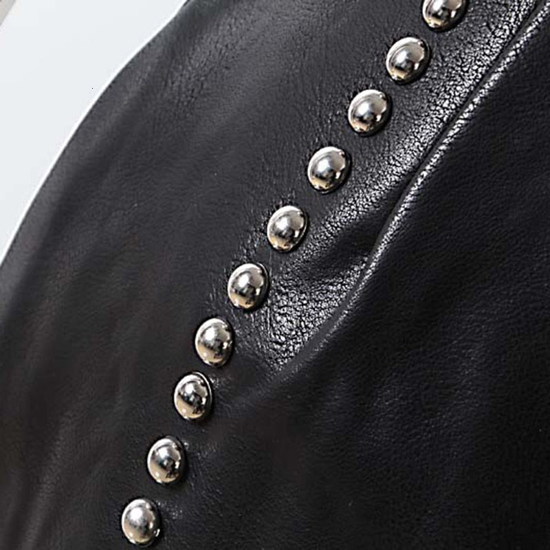 Heavy Rivets PU Leather High Waist Skirt