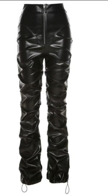 Boss Babe Faux PU Leather High Waist Black Stacked Pants