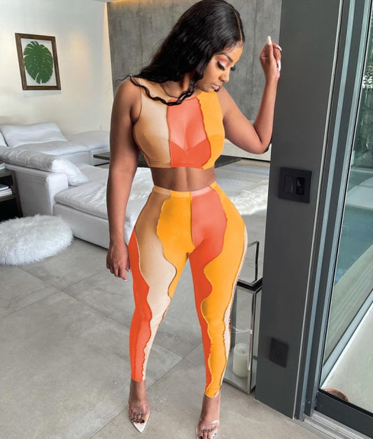 Beya Mesh 2PC Skinny Pants Set