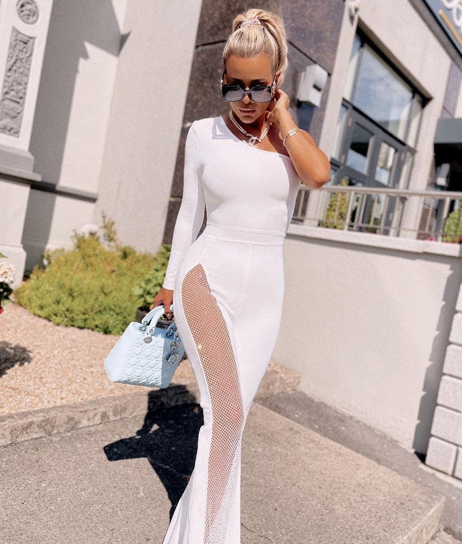 Alie One shoulder Long Sleeve Bandage Jumpsuit Ziba Royal Couture