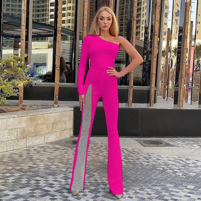 Alie One-shoulder Long Sleeve Bandage Jumpsuit